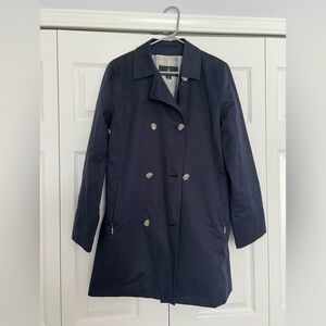 London Fog Navy Blue Trench Coat Women's Size Medium (Regular) Pockets Buttons